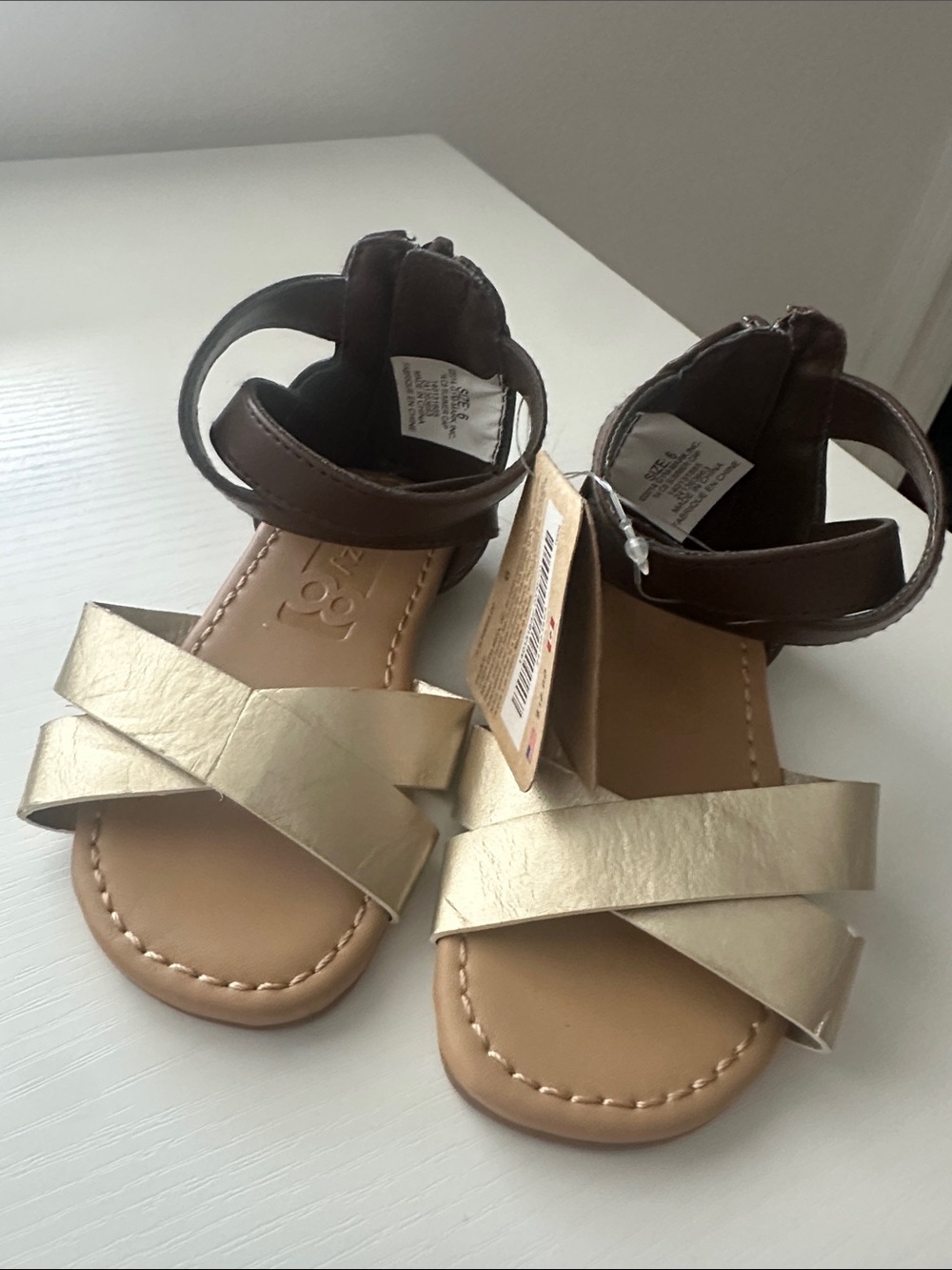 Crazy 8 Gold and Brown Cross-Strap Sandals